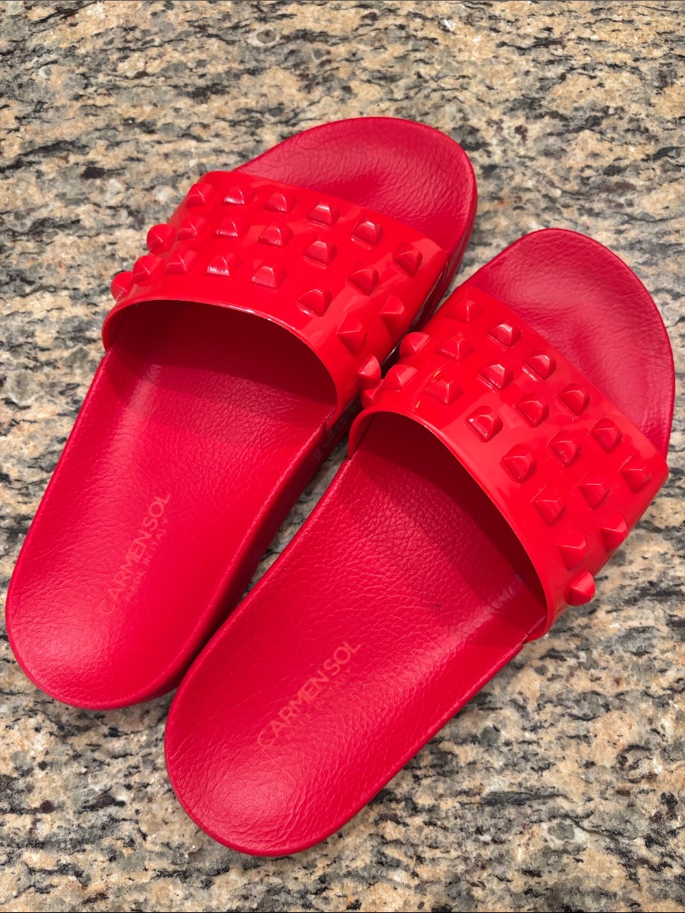 Carmen Sol Red Studded Jelly Slides | EU 39